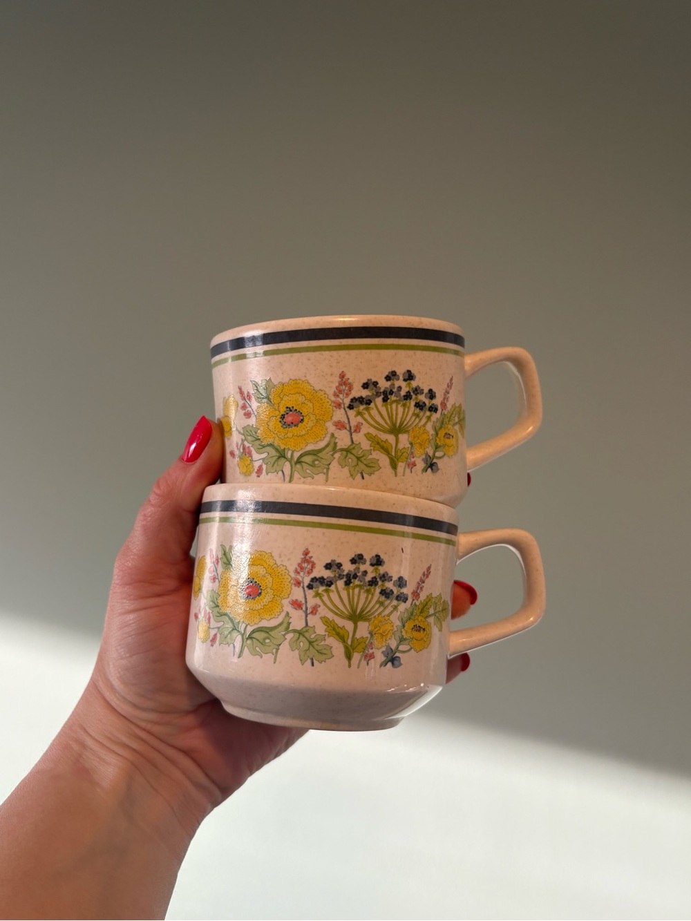Lenox Floral Stoneware Mugs in Yellow and Green - Set of 2
